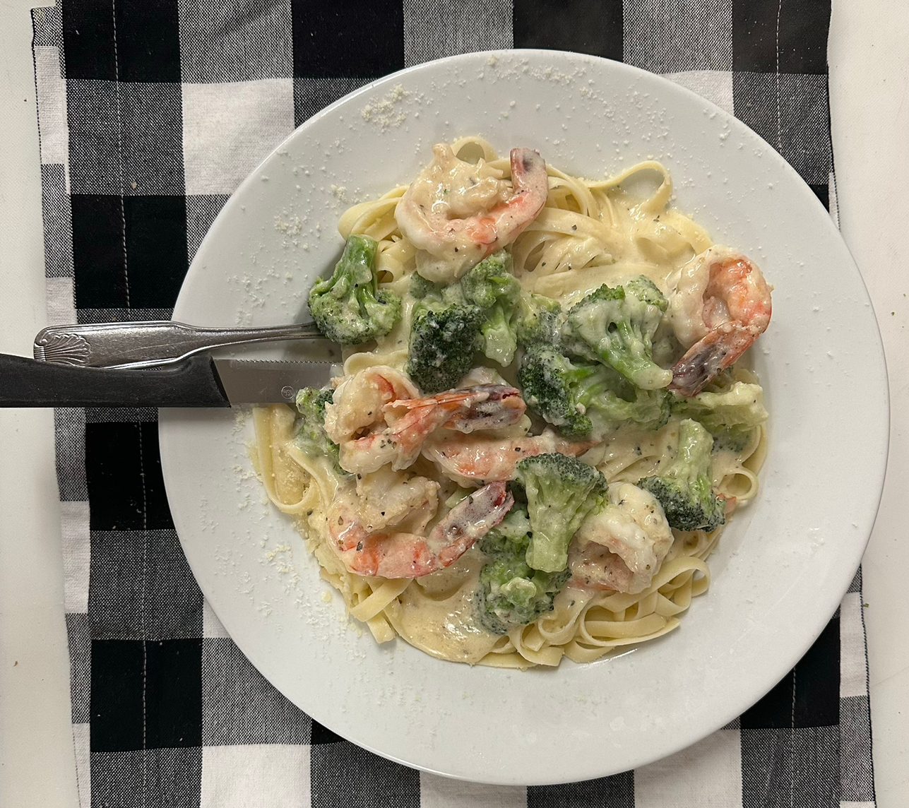 Shrimp & Broccoli Alfredo.
