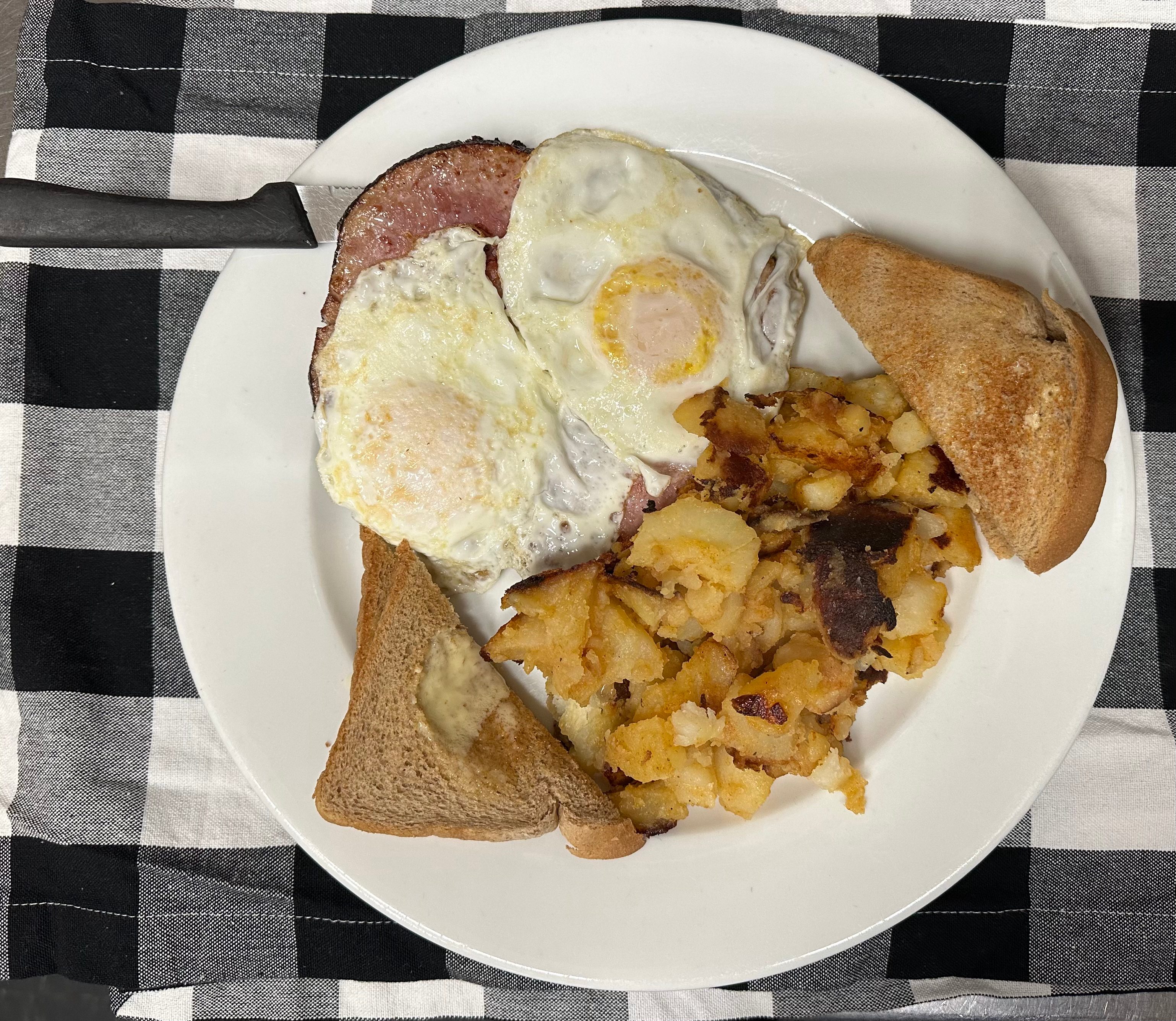 Grilled Ham, Steak & Eggs.