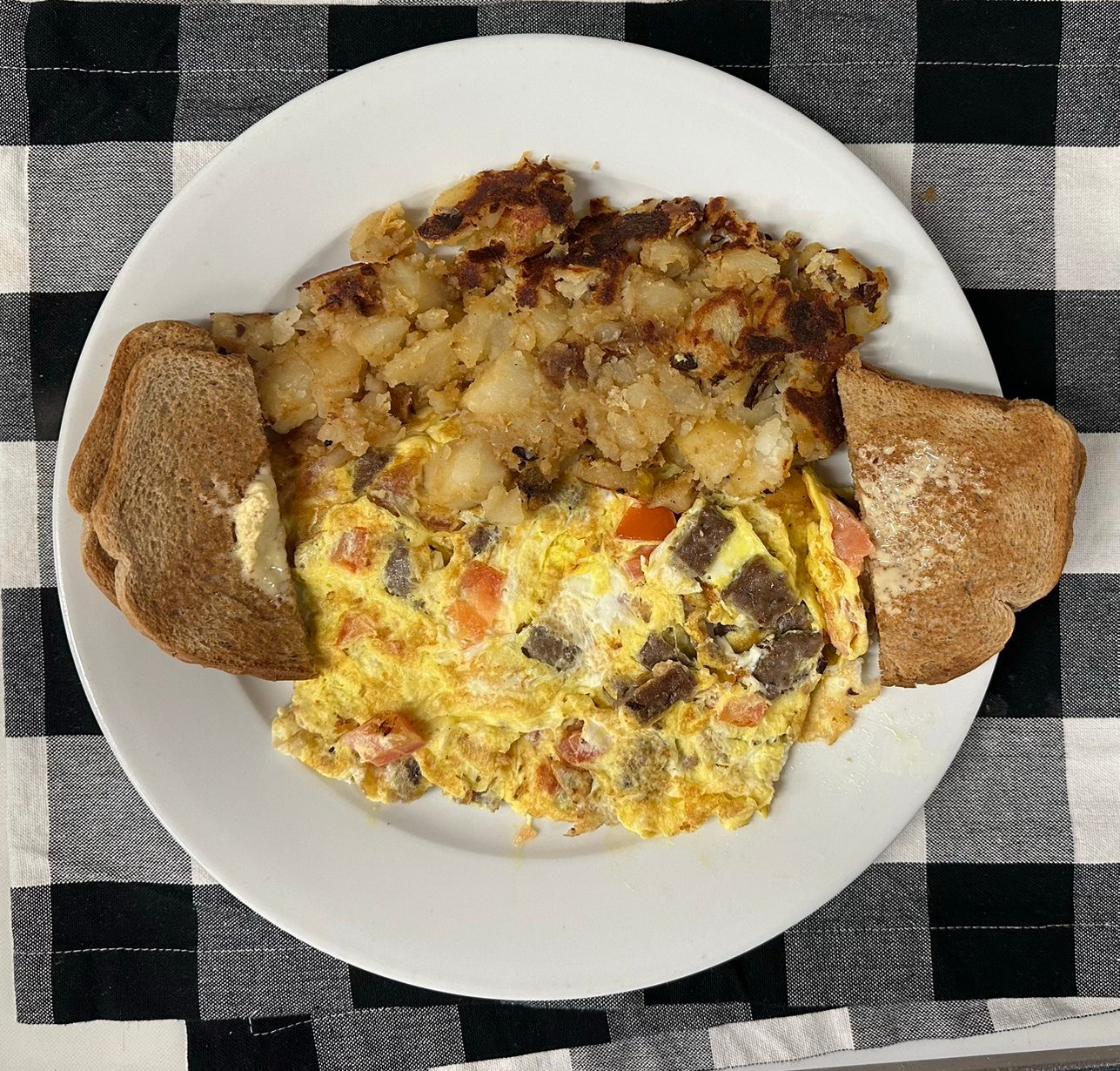 Gyro and Tomatoes Omelette.