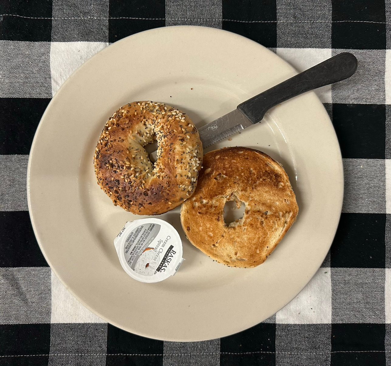 Everything Bagel Toasted With Cream Cheese (Side).