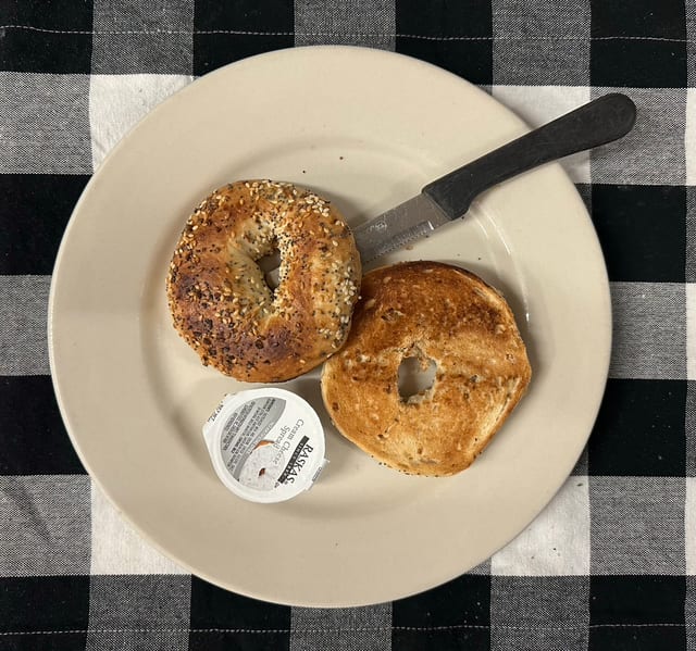Everything Bagel Toasted With Cream Cheese (Side).